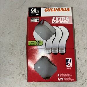 sylvania extra white 60w light bulb 4 pack nib